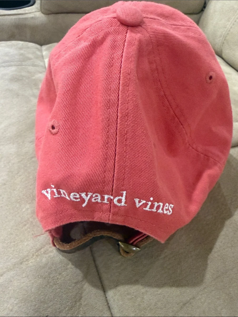 Vineyard Vines women’s Coral Pink Whale Cap with Flag Patch